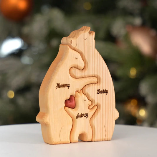 Personalisiertes Familienbärenpuzzle aus Holz